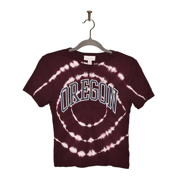 TOPSHOP NEW $28 Oregon Tie Dye Graphic Tee in Purple Size 8 - Picture 1 of 3